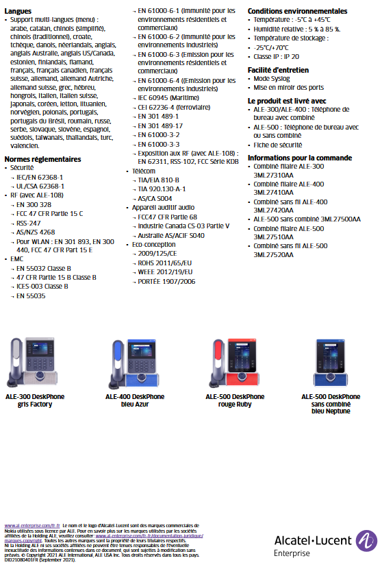 Alcatel-Lucent Enterprise / 400 IP DeskPhone avec combiné filaire