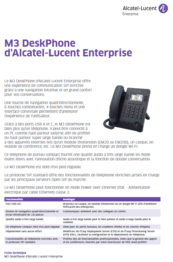 ALE / Myriad M3 - Téléphone SIP entrée de gamme - Ecran Noir & Blanc 